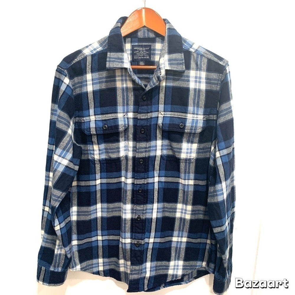 American Eagle Outfitters Men Blue Plaid Fannnel Shirt Sz. M
